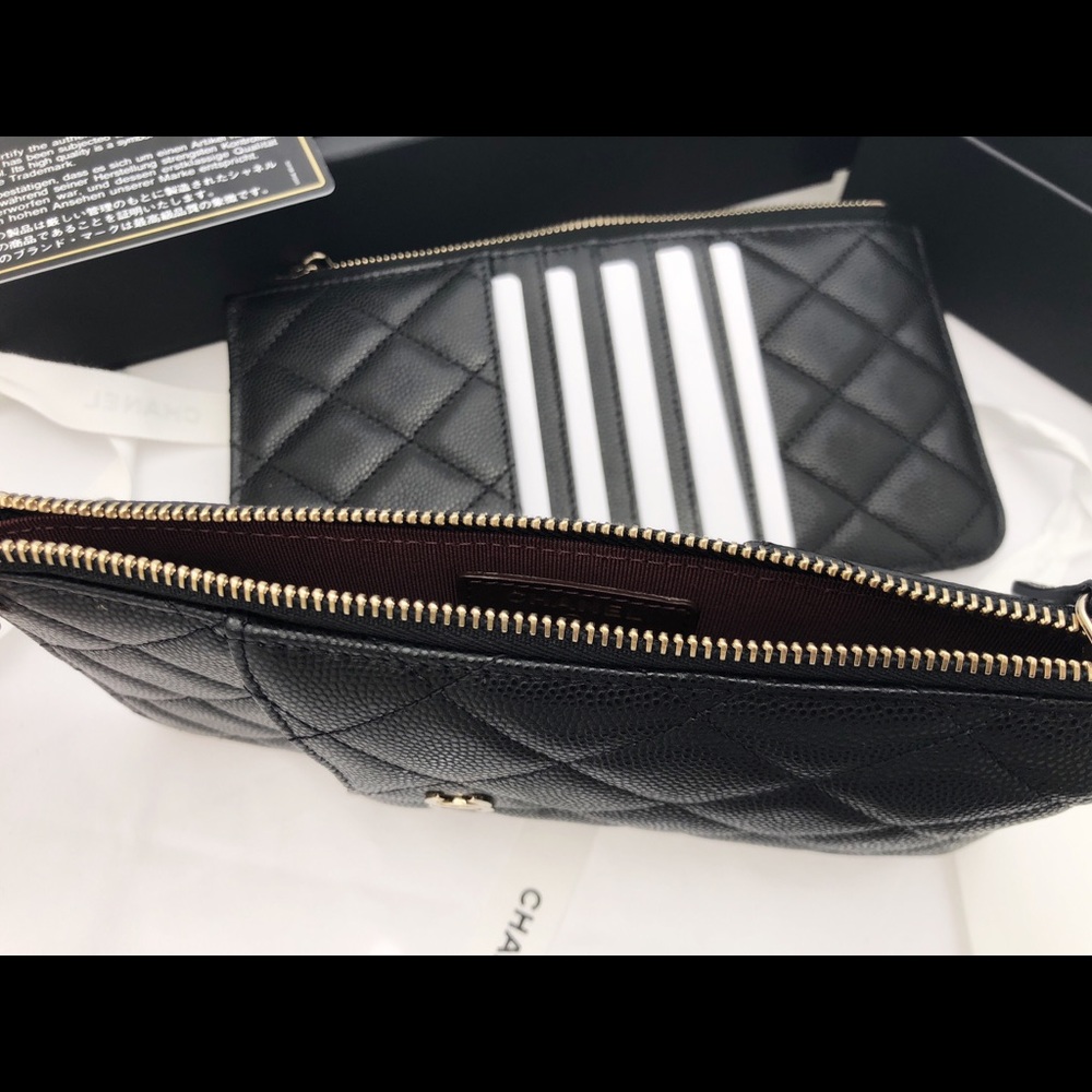 CHANEL Black Caviar Wallet GOLD Card Phone Holder - Picture 4 of 8